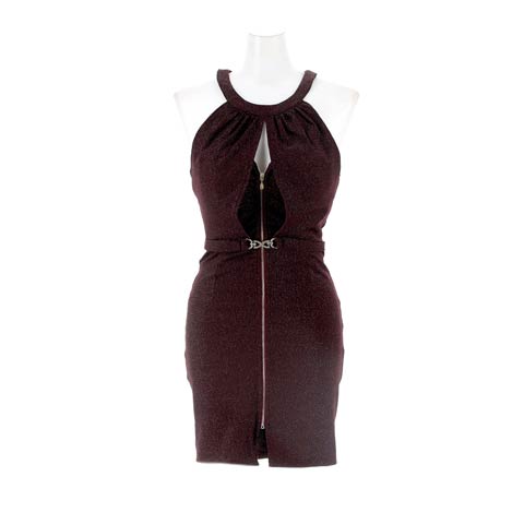 4/28新作!グリッター×アメスリでSEXY♪谷間魅せ全ジップで×ベルトでくびれ強調できるタイトミニ丈キャバドレス[SML/3サイズ展開](ディープパープル-Sサイズ)