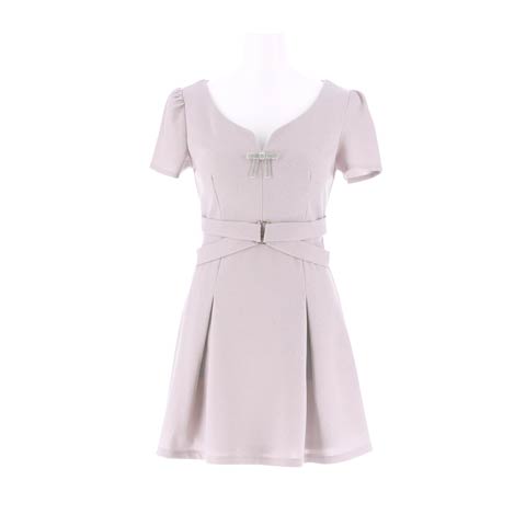 3/30新作!動くたびに煌めくラメリボン×スタイルUPのクロスAラインミニ丈キャバドレス[SML/3サイズ展開](パープルグレー-Sサイズ)