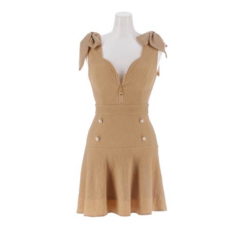 2/12新作!お尻をカバーするふんわりAライン×ショルダーリボンのフロントジップキャバドレス[SML/3サイズ展開](ダークオレンジ-Sサイズ)