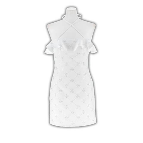 3/4新作![伊藤桃々着用]美デコルテ魅せができるフロントクロス×煌めくビジューのオフショルタイトミニ丈キャバドレス[伊藤桃々着用][SML/3サイズ展開](ホワイト-Sサイズ)