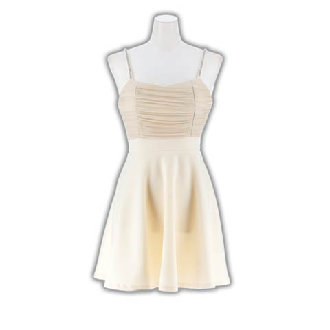 4/15新作!ふんわりAライン×バスト強調シャーリング♪肩紐ビジューのミニ丈キャバドレス[SML/3サイズ展開](アイボリー-Sサイズ)