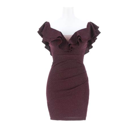 4/3新作![伊藤桃々着用]主役級にラメ煌めく誘惑のスリットミニ丈キャバドレス[SML/3サイズ展開](ディープパープル-Sサイズ)