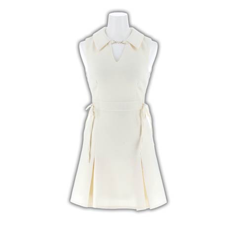 3/30新作!ふんわりプリーツAライン×サイドリボン♪襟付きミニ丈キャバドレス[SML/3サイズ展開](オフホワイト-Sサイズ)