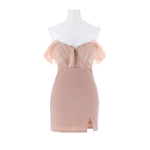 4/10新作![伊藤桃々着用]儚げチュールに隠れた大胆ジップ♪守りたくなる究極のあざとタイトミニ丈キャバドレス[SML/3サイズ展開](ダスティピンク-Sサイズ)