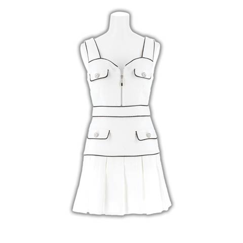 3/6新作!谷間魅せが調節できる清楚なホワイト×パイピングのAラインミニ丈キャバドレス[SML/3サイズ展開](ホワイト-Sサイズ)