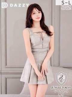 6/12新作!お嬢様風チェック×谷間ジップで最強モテ間違いなし♪胸元リボンで視線を集めるAラインミニ丈キャバドレス[SML/3サイズ展開]