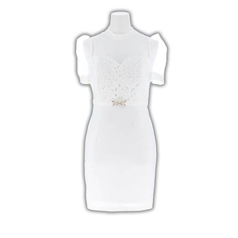 6/30新作!ケミカルレースドッキングシアーパフスリーブタイトミニ丈キャバドレス[SML/3サイズ展開][伊藤桃々着用](ホワイト-Sサイズ)