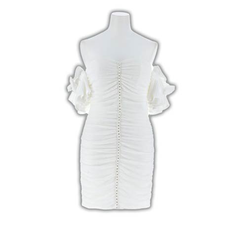 7/23新作!ギャザービジューラインリボンオフショルタイトミニドレス[SML/3サイズ展開][明日花キララ着用](ホワイト-Sサイズ)