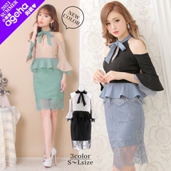 [SMLサイズ]オープンショルダーペプラムタイトミニドレス[3サイズ展開]