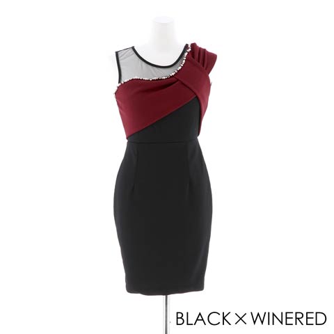 [フリーサイズ]バイカラーチュールタイトミニドレス(ブラック×ワインレッド-フリーサイズ)