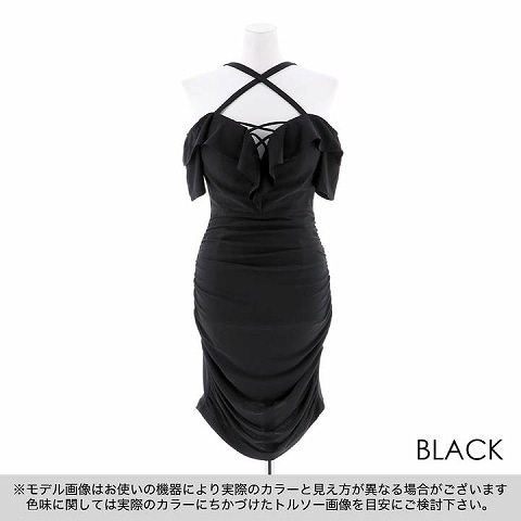 [S～LLサイズ]オフショル背中見せワンカラータイトミニドレス[4サイズ展開](ブラック-Sサイズ)