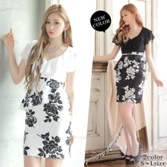 [SMLサイズ]ローズ柄ペプラムタイトミニドレス[3サイズ展開]