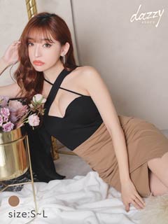 [SMLサイズ]アシンメトリーフロントクロススリット入りキャミソールタイトミニドレス[3サイズ展開]