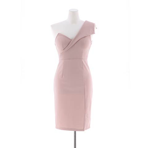 [SMLサイズ]シンプルワンカラーワンショル襟付きタイトミニドレス[3サイズ展開](ピンク-Sサイズ)