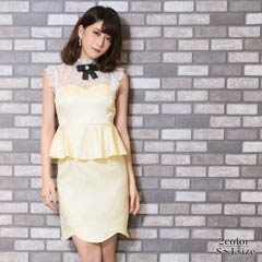 [SMLサイズ]ブローチ付きジャガードペプラムタイトミニドレス[3サイズ展開]