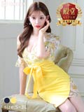 7/22再入荷!アートフラワーフレアスリーブタイトミニ丈キャバドレス[S～3L/5サイズ展開][明日花キララ着用]