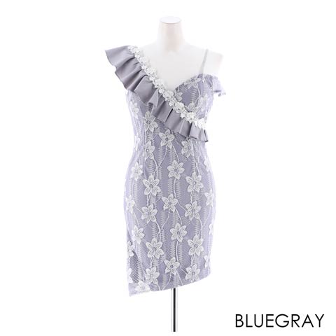 明日花キララ着用[SMLサイズ]フラワー総レースラメタイトミニドレス[3サイズ展開](ブルーグレー-Sサイズ)