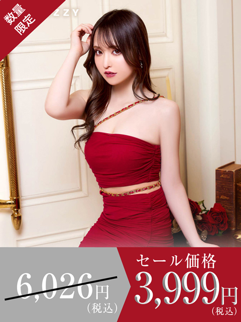 [SMLサイズ]ギャザーサイドカットチェーンワンショルダータイトミニドレス[3サイズ展開]