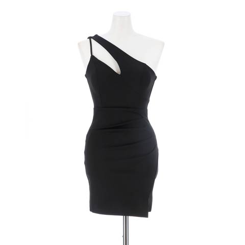 [SMLサイズ]アシンメトリーホールワンショルダータイトミニドレス[3サイズ展開](ブラック-Sサイズ)