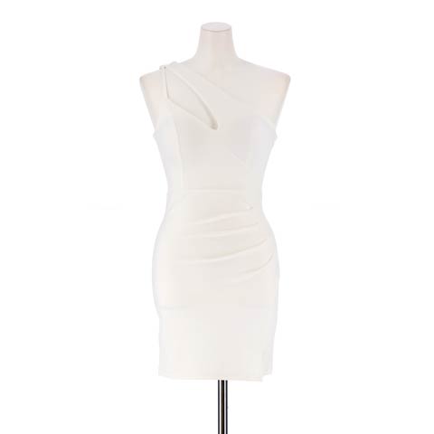 [SMLサイズ]アシンメトリーホールワンショルダータイトミニドレス[3サイズ展開](ホワイト-Sサイズ)