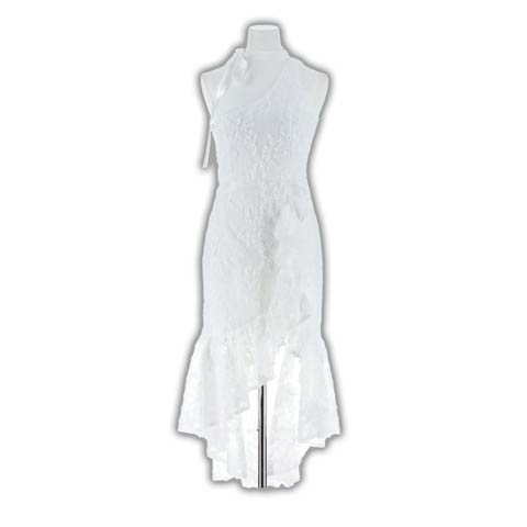 9/2新作!レースリボンワンショルダースリットフィッシュテール膝丈キャバドレス[SML/3サイズ展開][ゆめコラボ](ホワイト-Sサイズ)