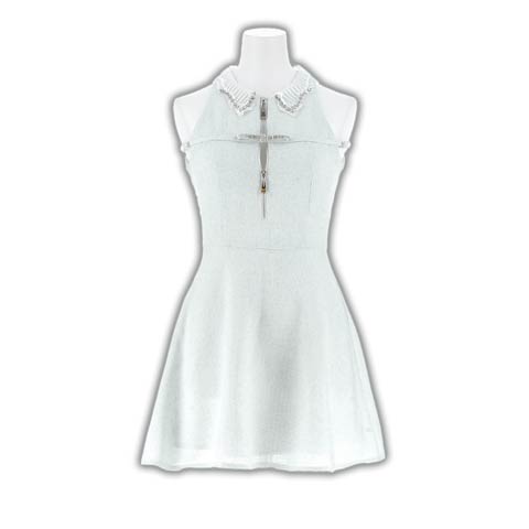 9/2新作!フロントジップレース襟ビジューアメスリAラインミニドレス[SML/3サイズ展開][ゆめコラボ](ライトブルー-Sサイズ)