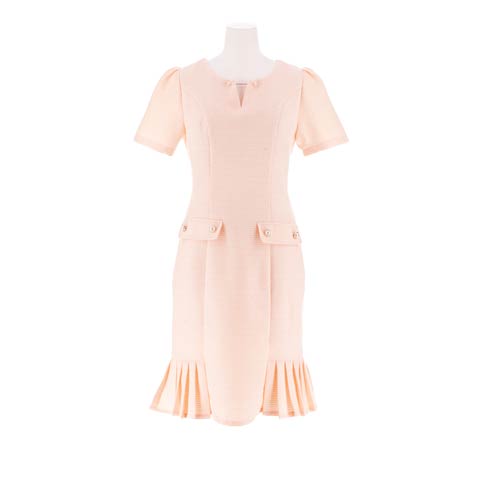 7/30新作!シャイニーツイード半袖サイドプリーツマーメイド膝丈キャバドレス[SML/3サイズ展開](ピンク-Sサイズ)