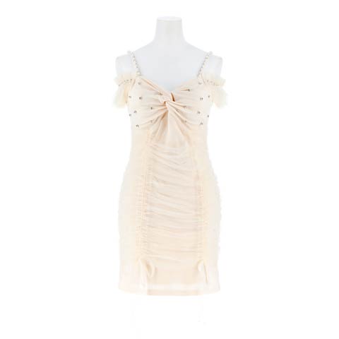 12/6頃再販予定! オフショルビジュードロストチュールフリルタイトミニドレス[SML/3サイズ展開][明日花キララ着用]【入荷通知登録推奨】(アイボリー-Sサイズ)