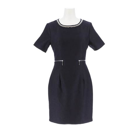 8/25新作!サイドファスナーバックカット半袖タイトミニ丈キャバドレス[SML/3サイズ展開][伊藤桃々着用](ネイビー-Sサイズ)