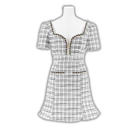 8/25新作!フロントジップチェーンチェック半袖マーメイドミニ丈キャバドレス[SML/3サイズ展開][伊藤桃々着用](ブラックXホワイト-Sサイズ)