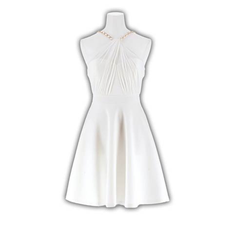 バストメッシュホルターチェーンAラインミニドレス[XS~L/4サイズ展開](ホワイト-XSサイズ)