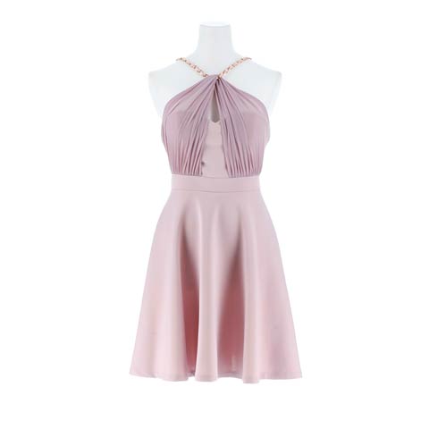 バストメッシュホルターチェーンAラインミニドレス[XS~L/4サイズ展開](ピンク-XSサイズ)