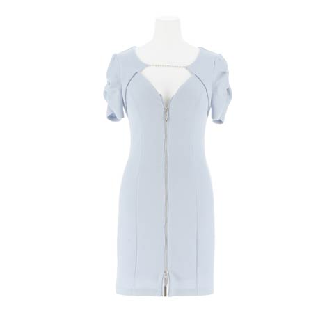 10/21再販【伊藤桃々】胸元ZIPでセクシーな二の腕カバーキャバドレス(ブルー-Sサイズ)