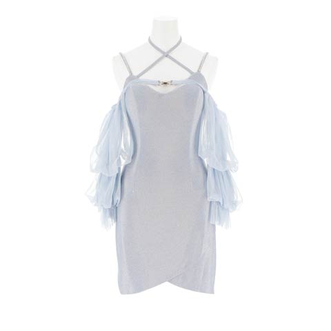 2wayチュールボレロ付きグリッターキャミソールタイトミニドレス[SML/3サイズ展開](ブルー-Sサイズ)