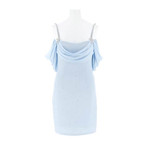 7/16新作!ドレープチュールビジューリボンキャミソールタイトミニ丈キャバドレス[SML/3サイズ展開](ブルー-Sサイズ)
