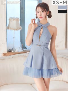 1/21頃再販予定!襟付きファスナービジューアメスリティアードAラインミニドレス[XS~M/3サイズ展開][伊藤桃々着用]【入荷通知登録推奨】