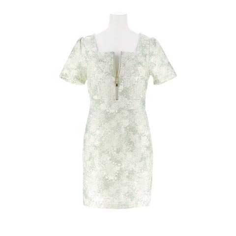 10/21再販スクエアネックで谷間盛りジップキャバドレス(ライトグリーン-Sサイズ)