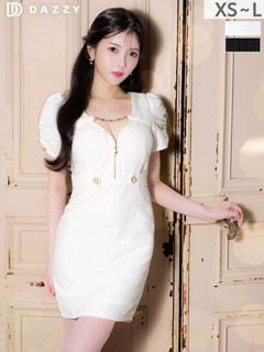 10/3新作!ラメツイードジップデコルテチェーン半袖タイトミニ丈キャバドレス[S~L/3サイズ展開]