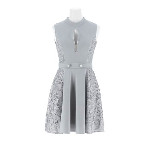 9/11再入荷!サイドレースノースリーブファスナーAラインミニ丈キャバドレス[XS~M/3サイズ展開](ブルーグレー-XSサイズ)