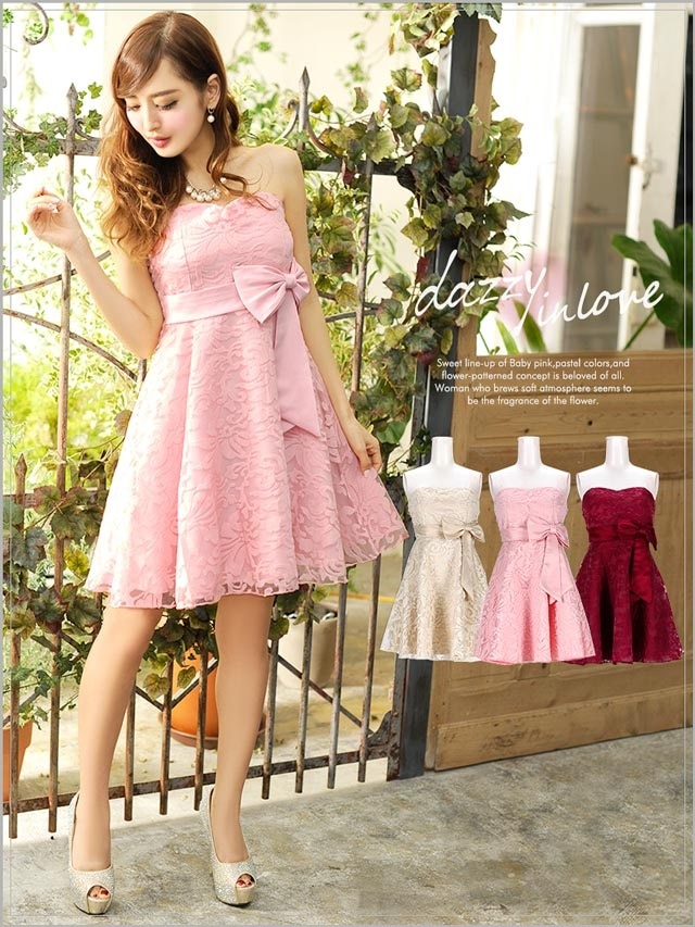 刺繍オーガンジーAラインベアミニドレス