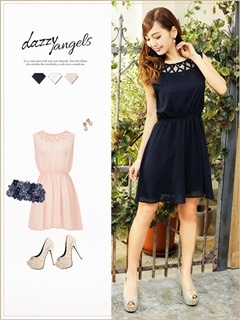 シンプルジョーゼットノースリーブAラインミニドレス