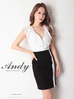 11/4UP【dazzy特別価格】[Andy]フリルレースバイカラーラインスリットタイトミニドレス[AN-OK2636]