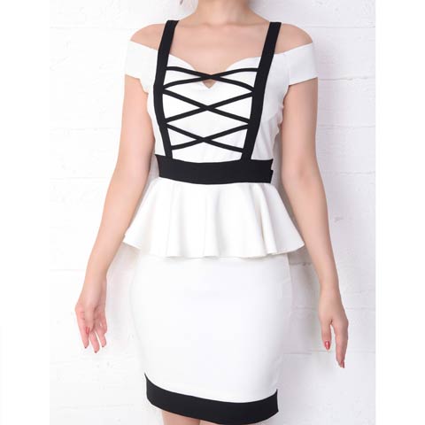 7/16新作!【ポイント20倍】[Andy]クロスデザインペプラムタイトミニ丈キャバドレス[AN-OK1863](アイボリー-Sサイズ)