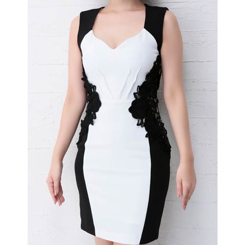 7/24新作!【ポイント20倍】[Andy]バイカラーサイドケミカルローズタイトミニドレス[AN-OK1985](ホワイト-Sサイズ)