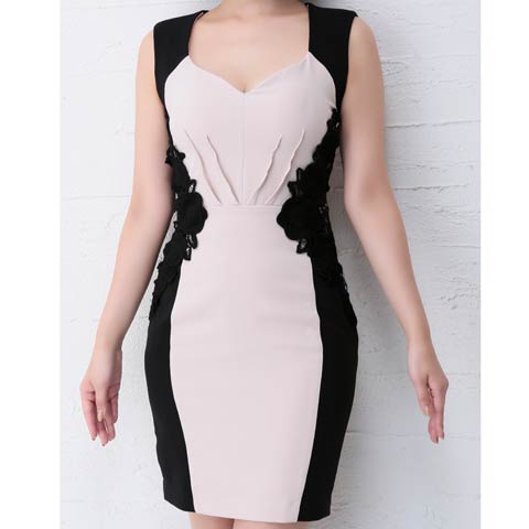 7/24新作!【ポイント20倍】[Andy]バイカラーサイドケミカルローズタイトミニドレス[AN-OK1985](ベージュ-Sサイズ)