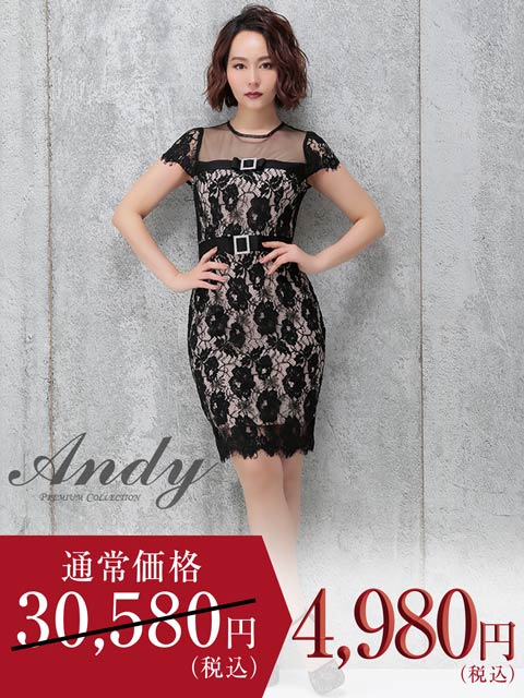 [Andy]ドッキングシアーレースベルトモチーフビジュータイトミニドレス[AN-OK1941]