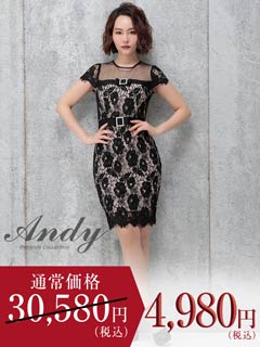 [Andy]ドッキングシアーレースベルトモチーフビジュータイトミニドレス[AN-OK1941]