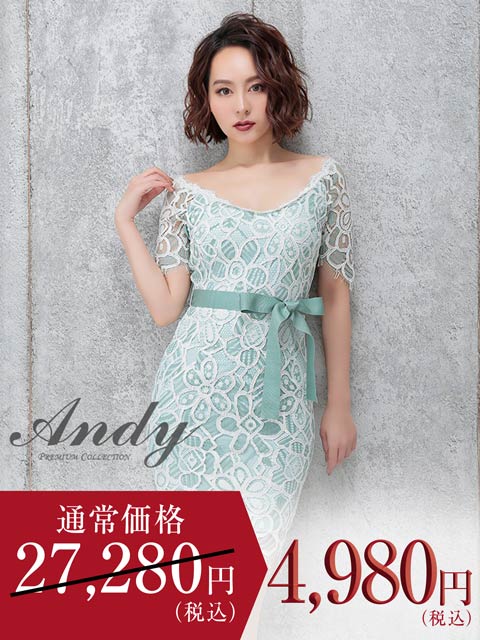 7/29新作!【ポイント20倍】[Andy]シアーフラワーレースリボンベルト五分袖タイトミニ丈キャバドレス[AN-OK2338]