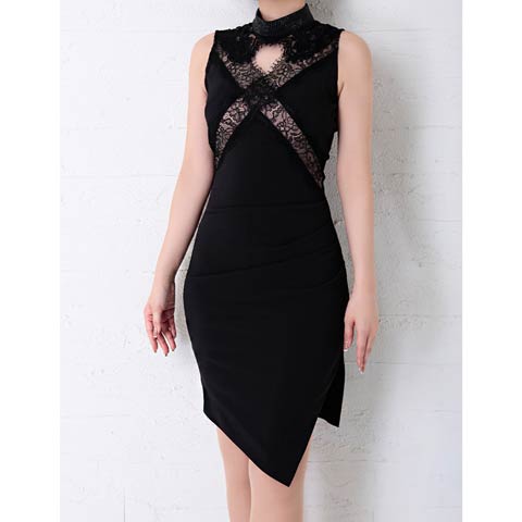 8/25新作!【dazzy特別価格】[Andy]ビジュークロスレースバックシアーミニ丈キャバドレス[AN-OK2348](ブラック-Sサイズ)