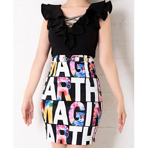 8/25新作!【dazzy特別価格】[Andy]アルファベットクロスタイトミニ丈キャバドレス[AN-OK2359](ブラック-Sサイズ)